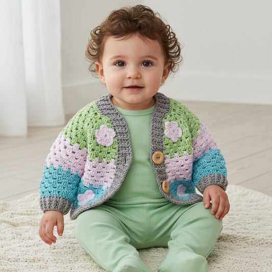 Baby - Cardigan Baumwolle - handgemacht | Rosé/Türkis - Mingati