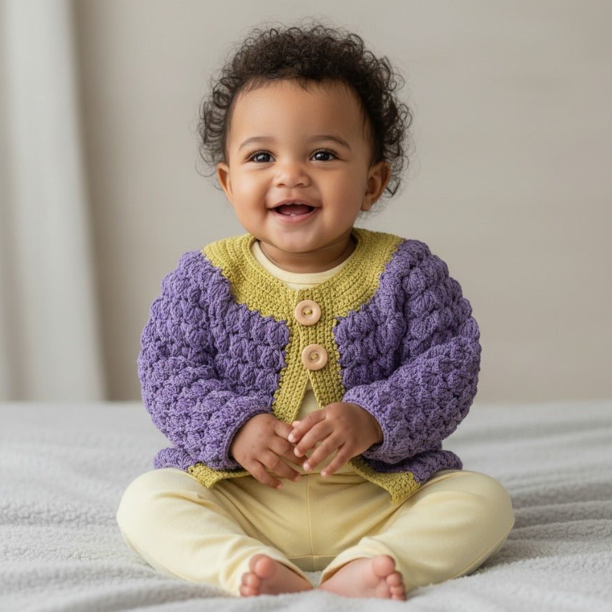 Baby - Cardigan Baumwolle - handgemacht | Lila - Mingati