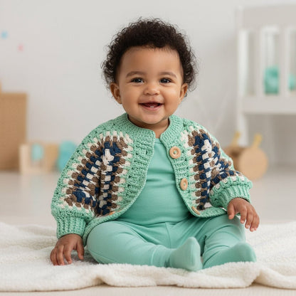Baby - Cardigan Baumwolle - handgemacht | Grün - Mingati