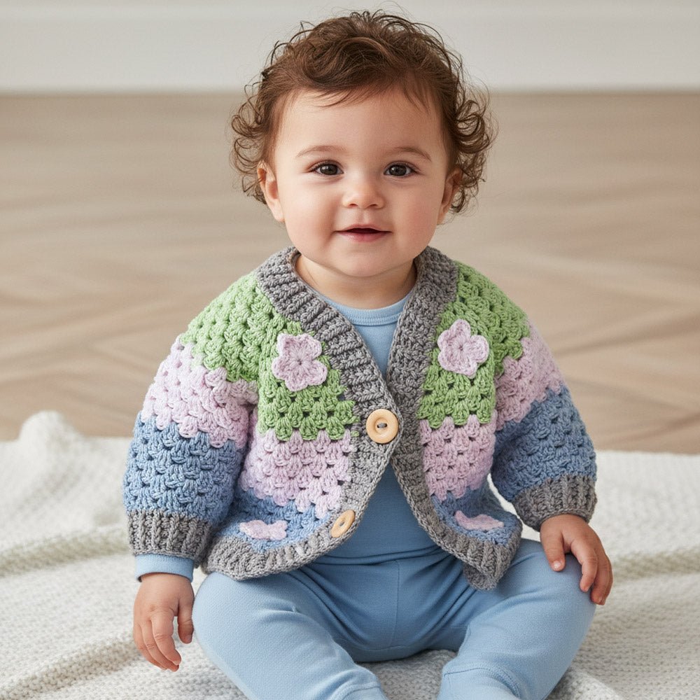 Baby - Cardigan Baumwolle - handgemacht | Rosé/Blau - Mingati