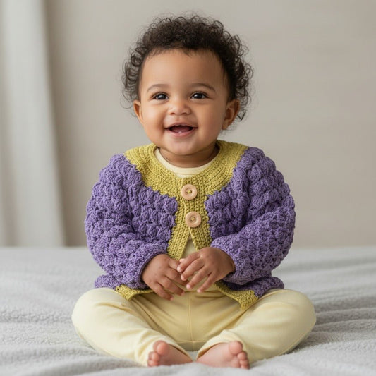 Baby - Cardigan Baumwolle - handgemacht | Lila - Mingati