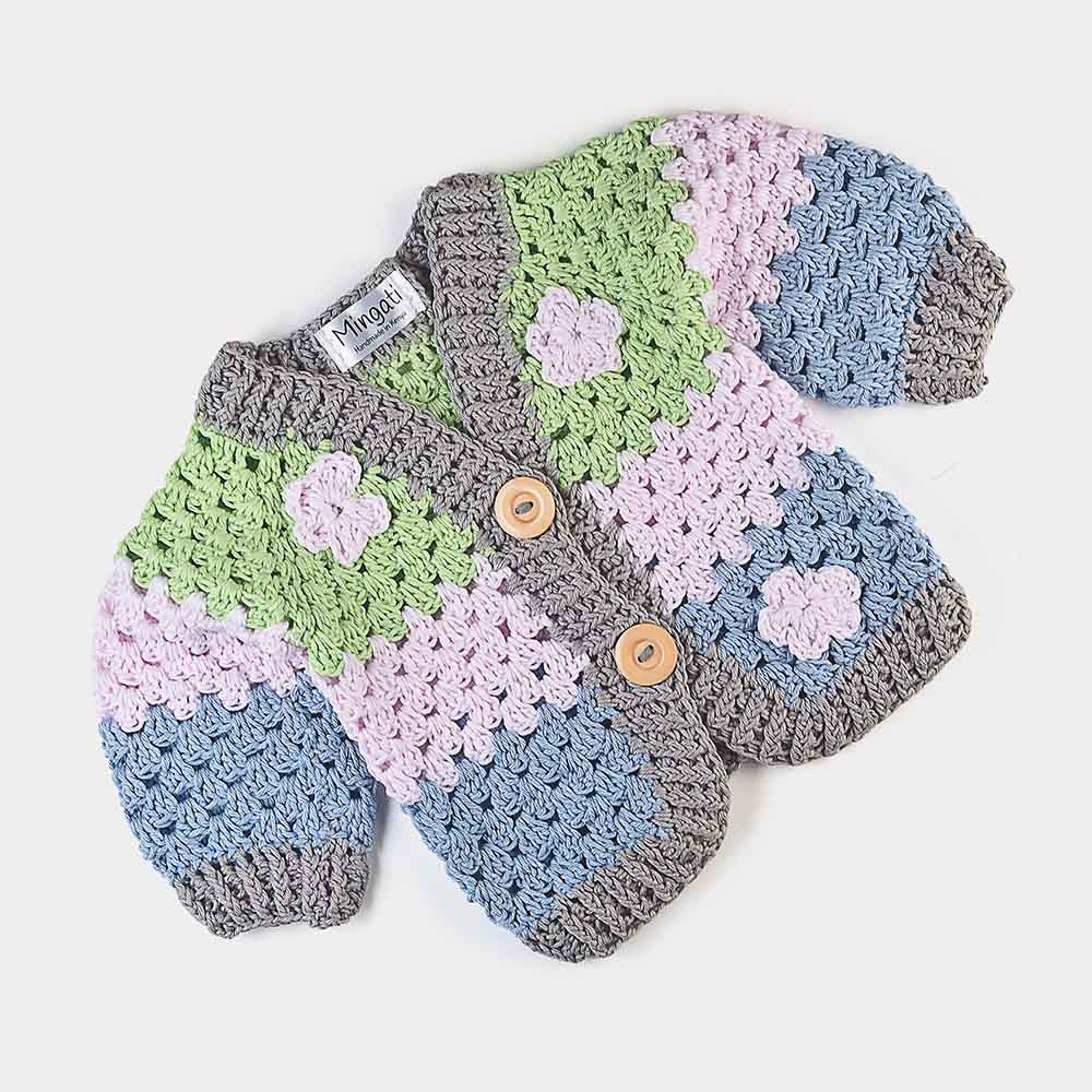 Baby - Cardigan Baumwolle - handgemacht | Rosé/Blau - Mingati