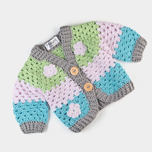 Baby - Cardigan Baumwolle - handgemacht | Rosé/Türkis - Mingati
