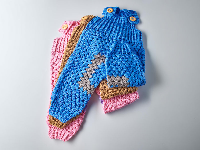 Baby Overall aus Baumwolle im Trio in Blau Braun und Rosa