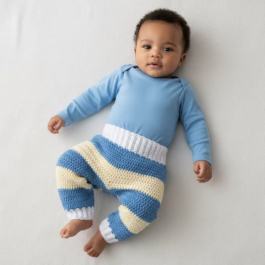 Baby Strickhose aus Baumwolle in Blau und Gelb