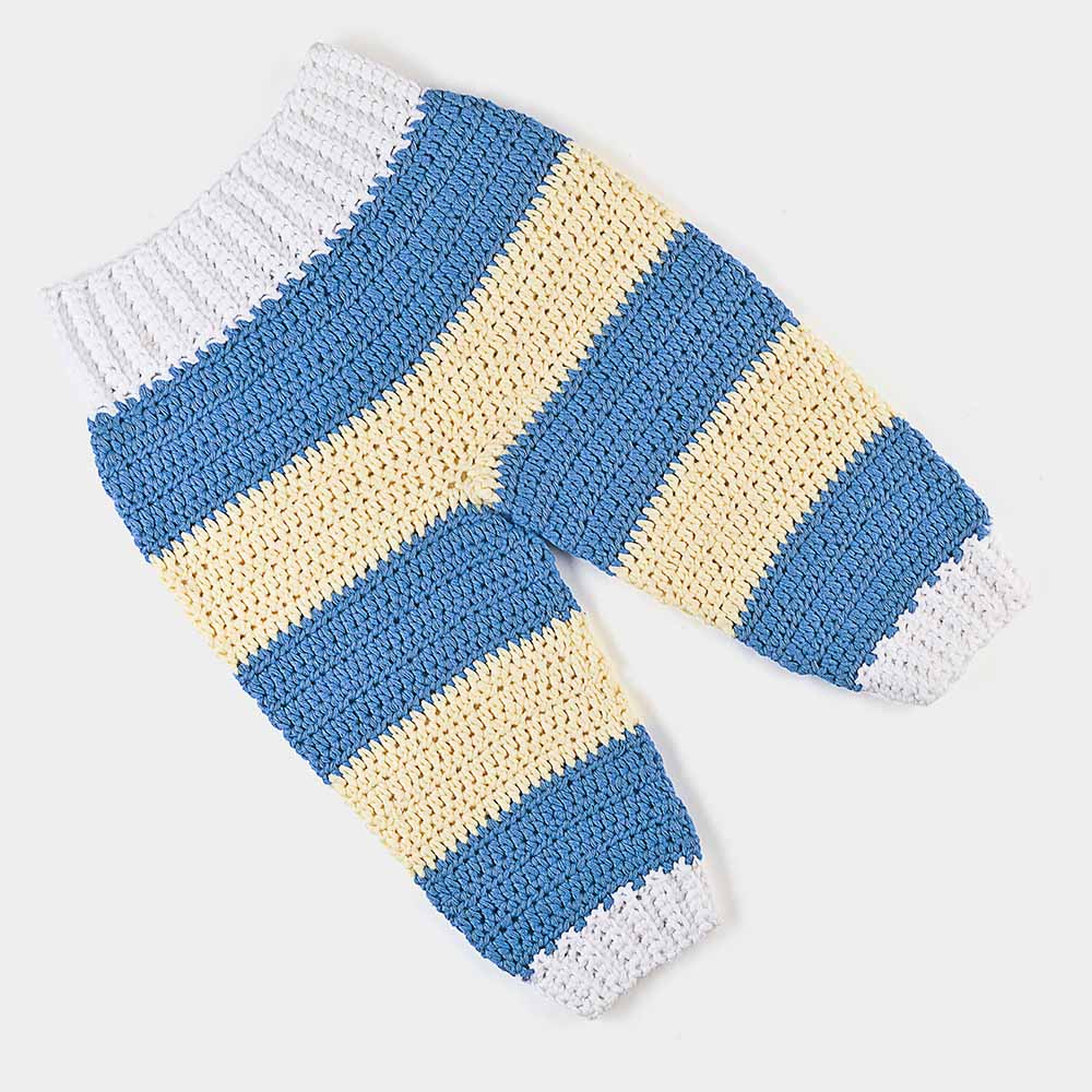 Baby Strickhose aus Baumwolle in Blau und Gelb