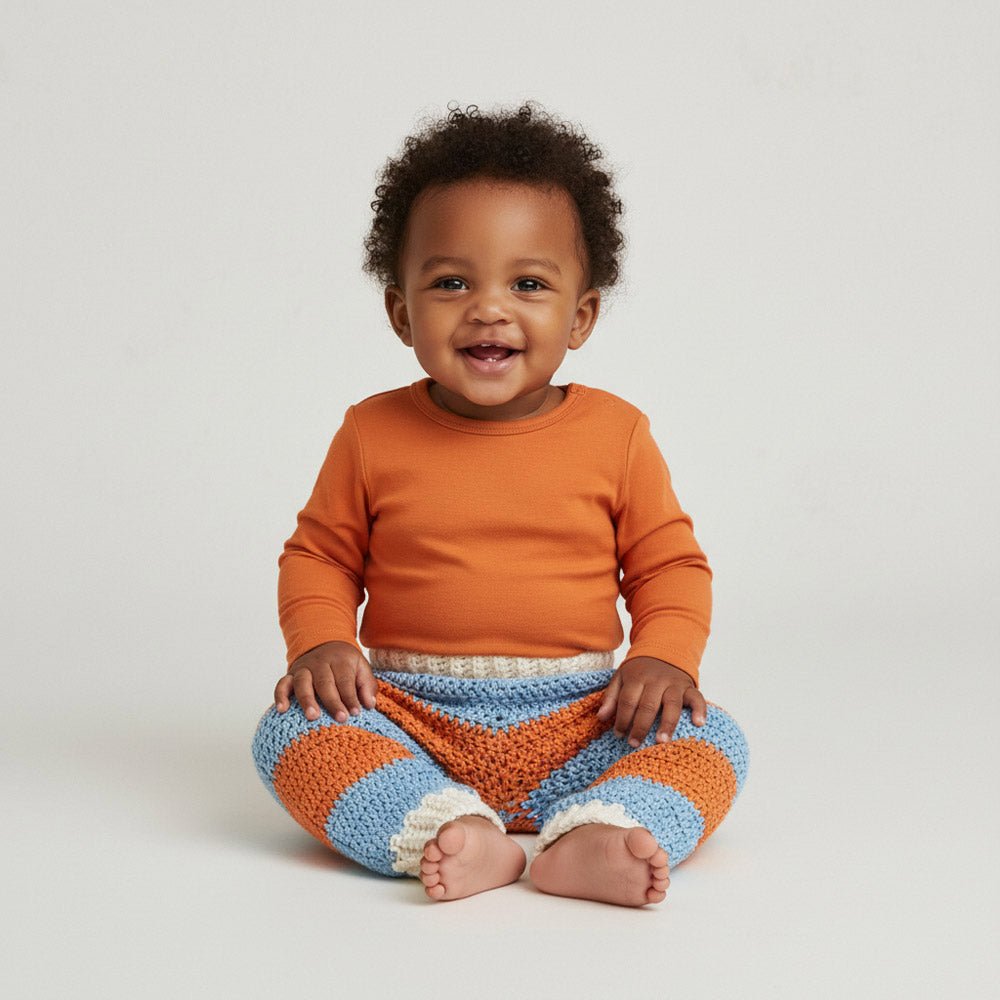 Baby - Hose Baumwolle Blau/Orange – handgemacht - Mingati